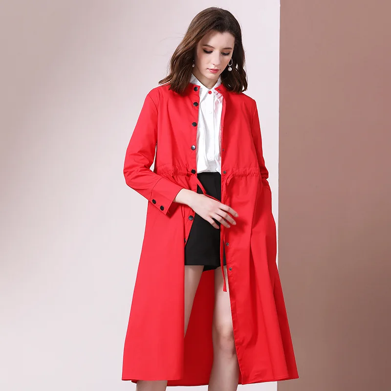 Red Windbreaker Высококачественное черное пальто для женщин, однобортное длинное пальто, Офисная Женская верхняя одежда, женская желтая ветровка - Цвет: Red Windbreaker