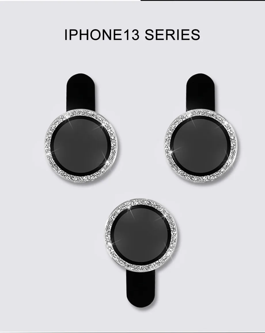 Diamond Glitter Camera Lens Protector On For iPhone 13 12 11 Pro Max Mini Metal Ring Lens Glass On iPhone 13 Pro Max Protective