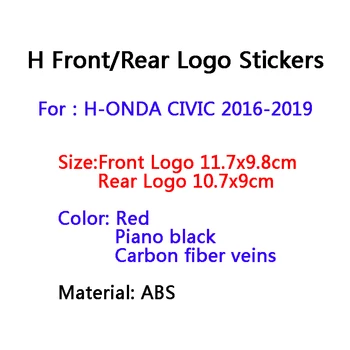 

Car Front Grille Emblem ABS Carbon Fiber Badge Trunk Logo Decoration Accessories For Honda Civic 2016 2017 2018 2019