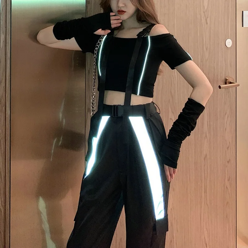 

Casual Patchwork Reflex Cargo Pants Women Winter 2020 New Cool Overalls Hot Loose Women's Belt Long Trousers