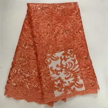 

Orange African Dry Lace Fabrics 2020 High Quality Nigerian Lace Fabric With Sequins French Lace Fabric For Party Dress