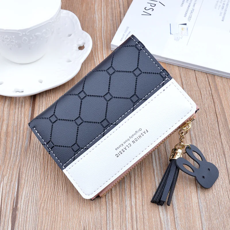 Zipper Wallet Purse Card-Holder Korean Embossed Wild-Coin Hit Short Women Fringe Color