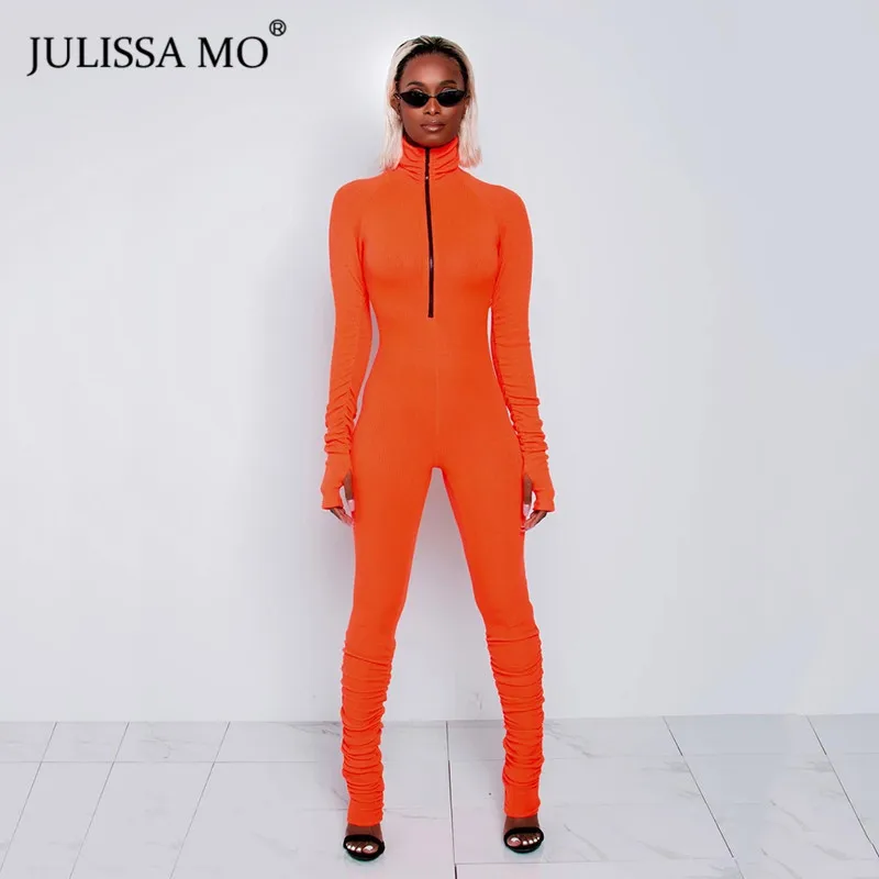 JULISSA MO Black Ribbed Sexy Bodycon Jumpsuit Women Turtleneck Zipper Skinny Rompers Overalls Casual Sport Wear Fitness 2020 JULISSA MO Black Ribbed Sexy Bodycon Jumpsuit Women Turtleneck Zipper Skinny Rompers Overalls Casual Sport Wear Fitness 2020