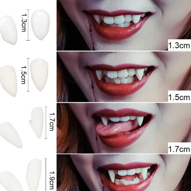 Colmillos de dientes de vampiro para Halloween, accesorio de dentadura,  colmillos de resina para disfraz de fiesta, accesorios de Cosplay DIY,  decoración de dientes falsos con pegamento sólido, 1 par - AliExpress