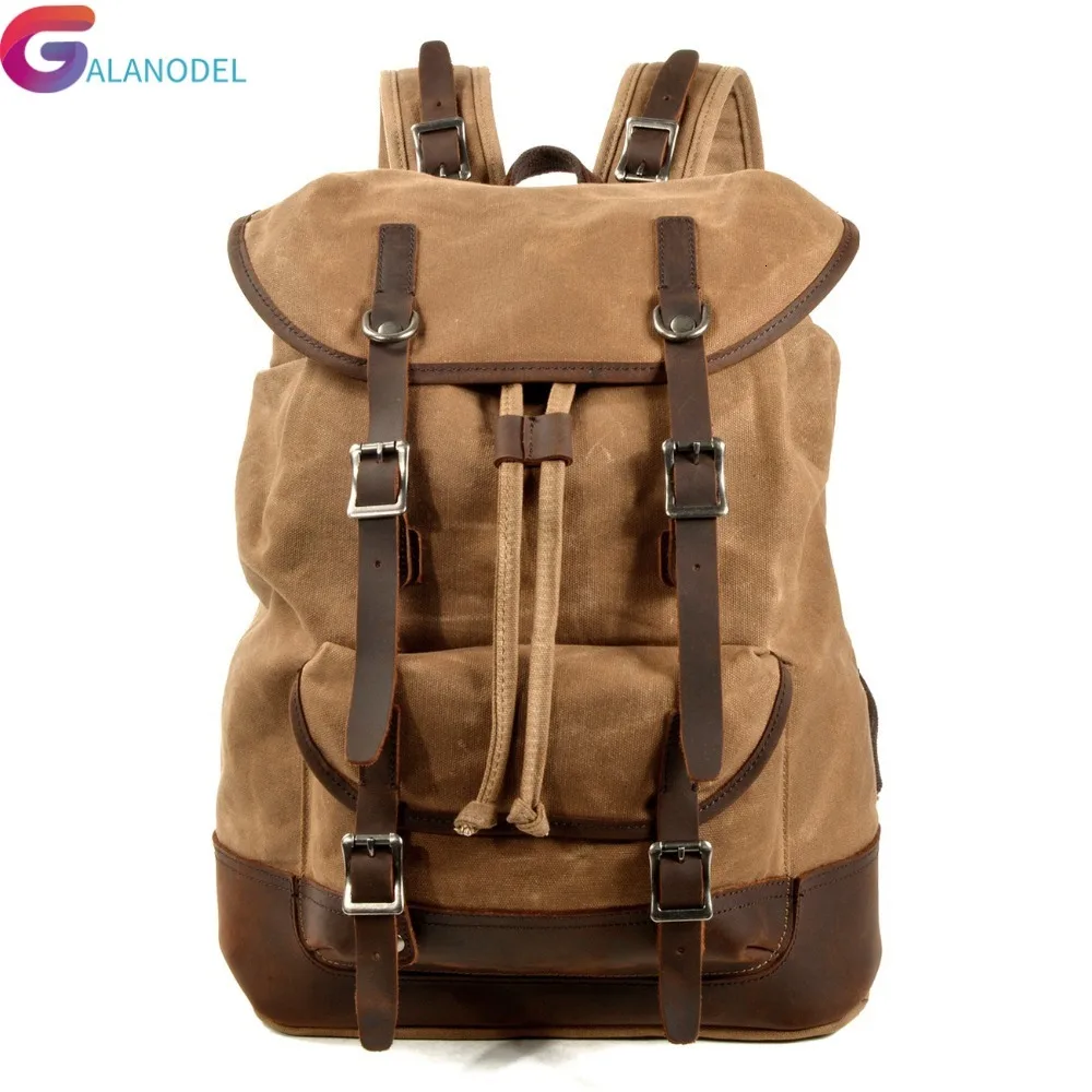 

Backpack mountaineering bag Oil Waxed Canvas Leather Outdoor Large Capacity Traveling Waterproof Daypacks Laptops Rucksack