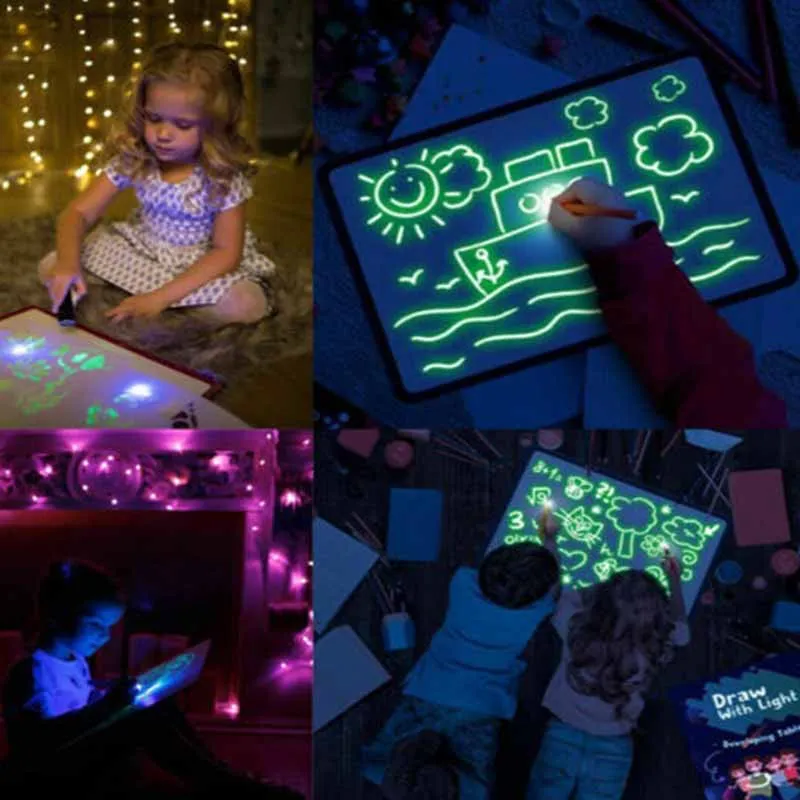 

A3 A4Draw With Night Light In Dark Children Funny Toys Writing Magic Drawing Board Educational Russian Language Noctilucent Kids