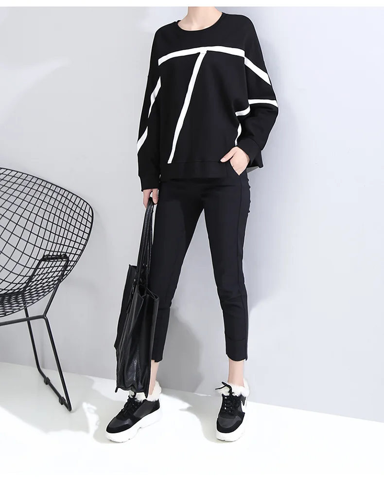 XITAO Europe Style Plus Size Woman Clothes Minimalist Lines Sweatshirt Loose Wild Trend Top Women Streetwear New XJ3098