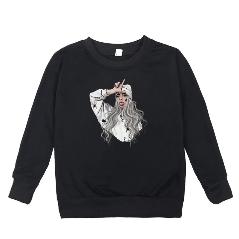 Billie Eilish/толстовки с принтом для маленьких мальчиков и девочек; повседневные весенне-осенние детские толстовки с капюшоном с длинными рукавами; детская футболка; одежда