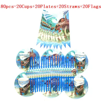 

Disney Party Supplies 80Pcs/Lot Cartoon Moana Maui Theme Tableware Boy Girl Birthday Plates Cups Flags Straws Decorations Supply