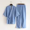 Hot sale 100% cotton kimono men robe pajamas sets simple short sleeve japanese Robe trousers for male plus size XL pyjamas Robes ► Photo 3/6
