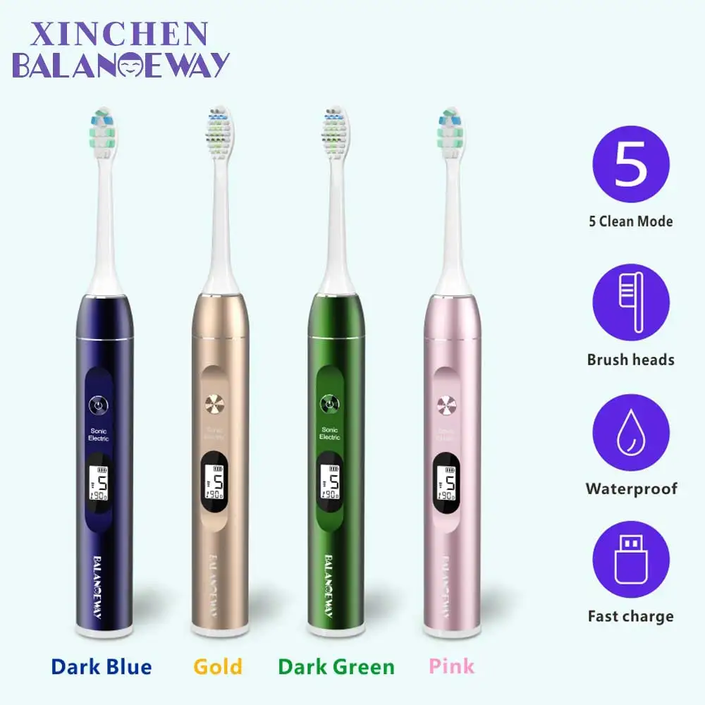 Metal Digital Screen 5 Modes Sonic Electric Toothbrush IPX7 Wireless Rechargeable Ultrasonic With Tooth Brush Whitening Adult