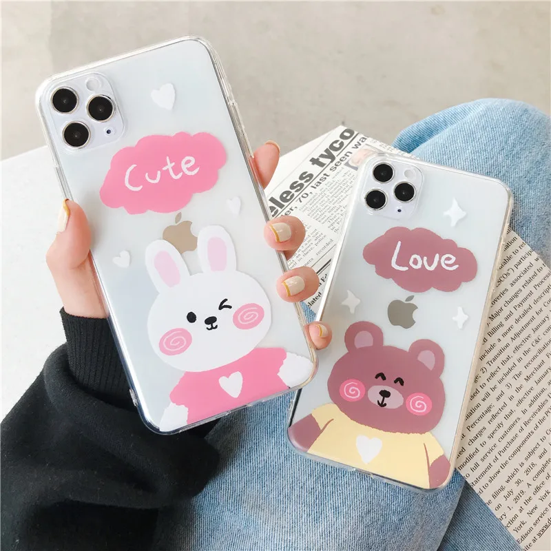 

Phone Case For Xiaomi Mi 9 10 Pro Transparent With Cartoon Bear Floral Cover For Redmi Note 7 8 9s Pro MAX Soft Silicone Coque