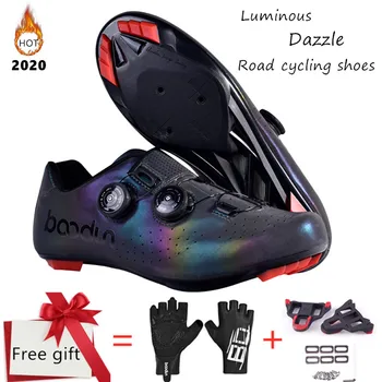 

2020 New road cycling shoes professional racing road bike bicycle sneakers dazzle color ultralight breathable self-locking shoes