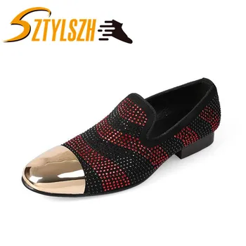 

Men loafers Luxury Fashion Diamond Rhinestones Spiked Loafers Rivets Shoes Comfort Bottom Wedding Party Trend Shoes zapatos