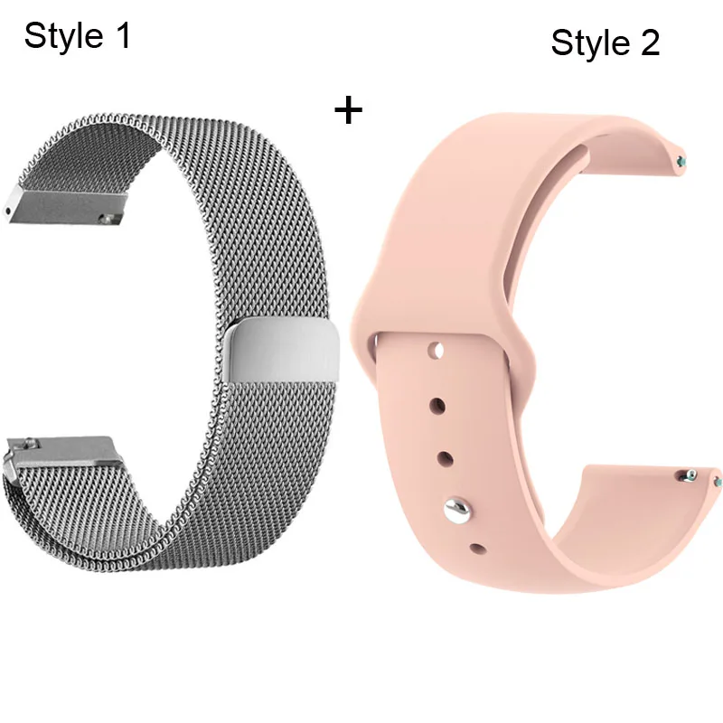 Silver-Pink 20 мм браслет ремешок для Xiaomi Huami Amazfit Bip Lite ремешок для часов Миланская нержавеющая сталь металлический ремешок для часов силиконовый браслет - Цвет: Silver-Pink