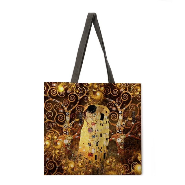 Golden oil painting leisure tote bag linen bag reusable shopping bag outdoor beach bag leisure tote bag 24