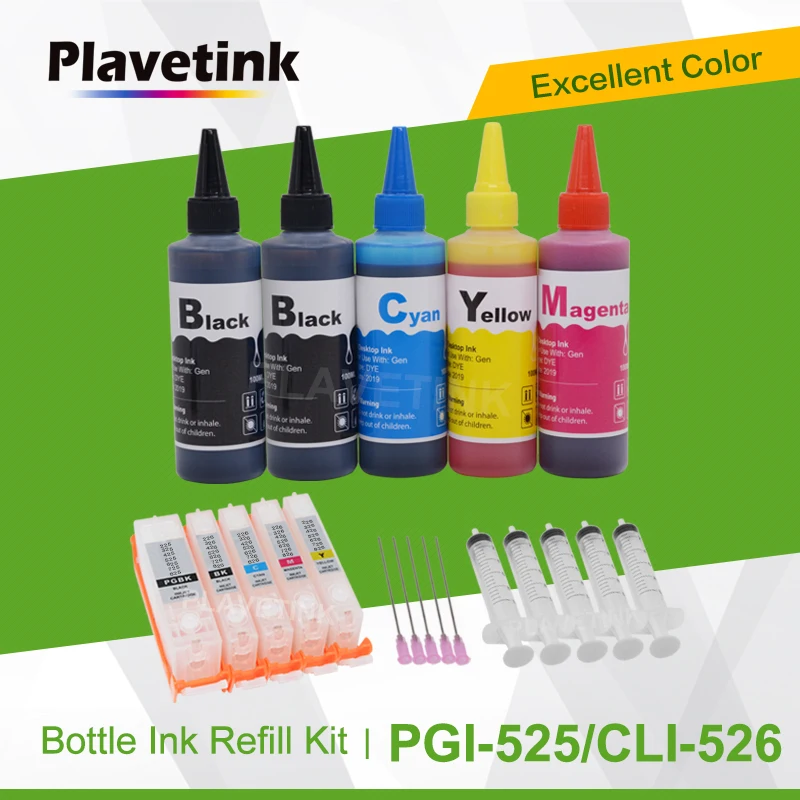 

Plavetink PGI525 CLI526 Dye Ink Refill Kits + Refill Cartridge For Canon PGI 525 CLI 526 XL PIXMA IP4850 IP4950 IX6550 Printer