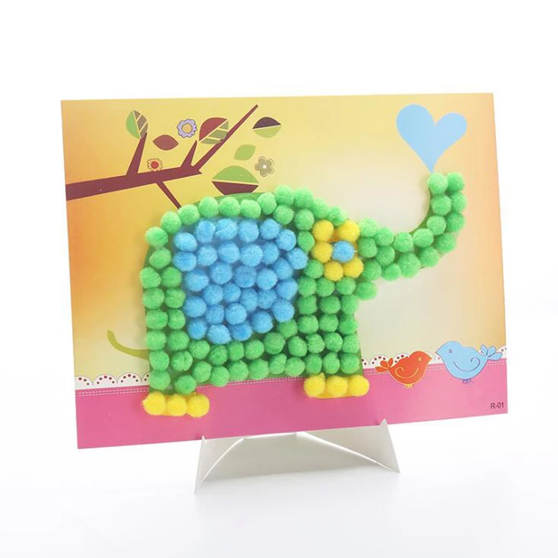 3Pcs/lot DIY Plush Ball Sticker Painting Toy Crafts Creative Toys Educational Handmade Material Cartoon Puzzles Crafts Toy LXX