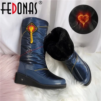 

FEDONAS 2021 New Fashion Women Snow Boots Wedges High Heels Mid-calf Boots Warm Tassels High Boots Sexy Female Shoes Woman