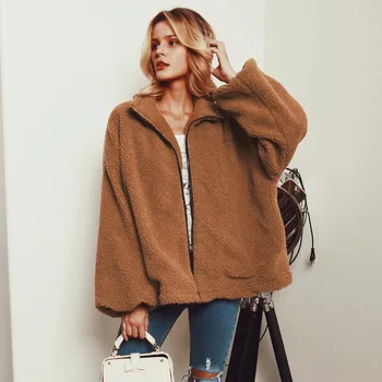 

Women Loose Faux Fur Coat Plus Size Winter Zippers Warm Soft Furry Jacket Women Plush Overcoat Pocket Casual Fur Outwear Coats