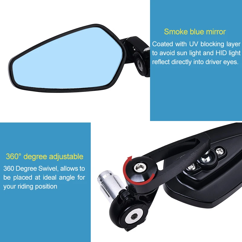 SPEEDWOW 1 Set Universal Motorcycle 22mm Rearview Mirror Motorbike Bike Handlebar Rear View Mirrors Kits