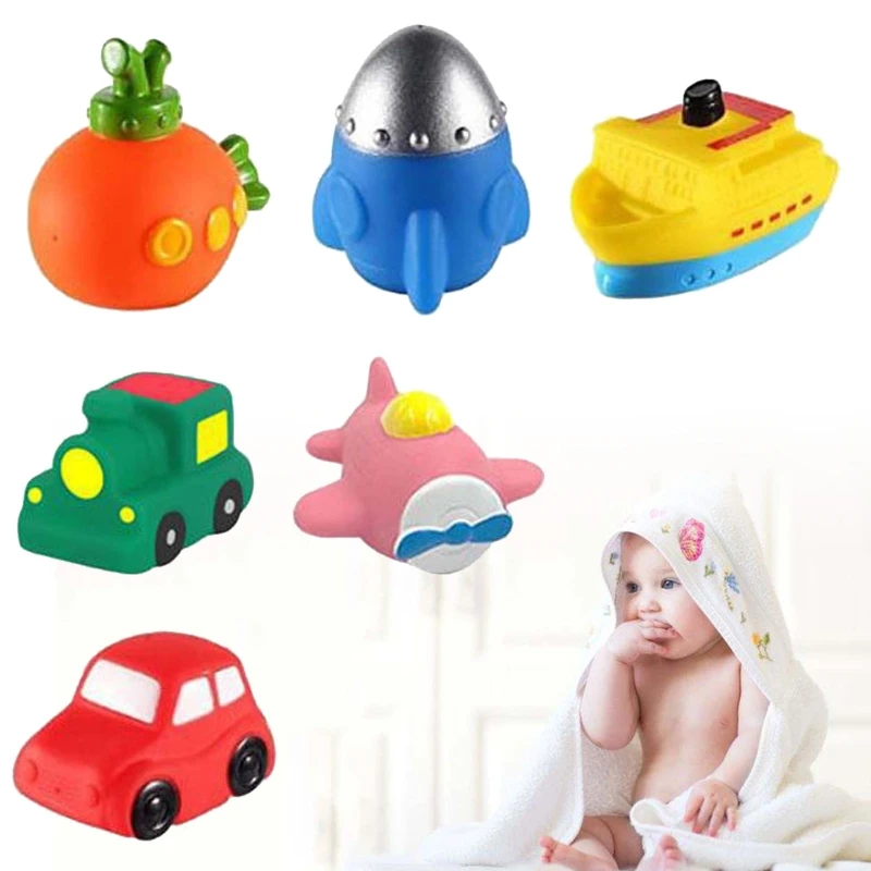 

6pcs/set Simulation Mini Car Boat Baby Bath Touch-sensitive LED Light-up Toy