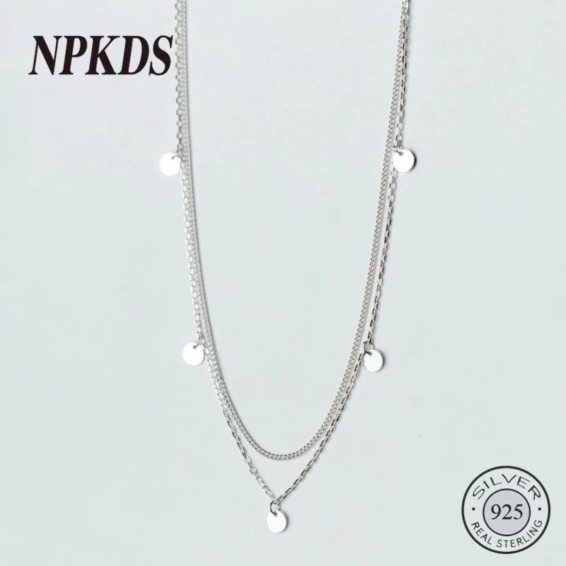 

Real 925 Sterling Silver Double Layer Round Cards Necklace Elegant Mori Style Korea Style Necklace for Women Silver 925 Jewelry