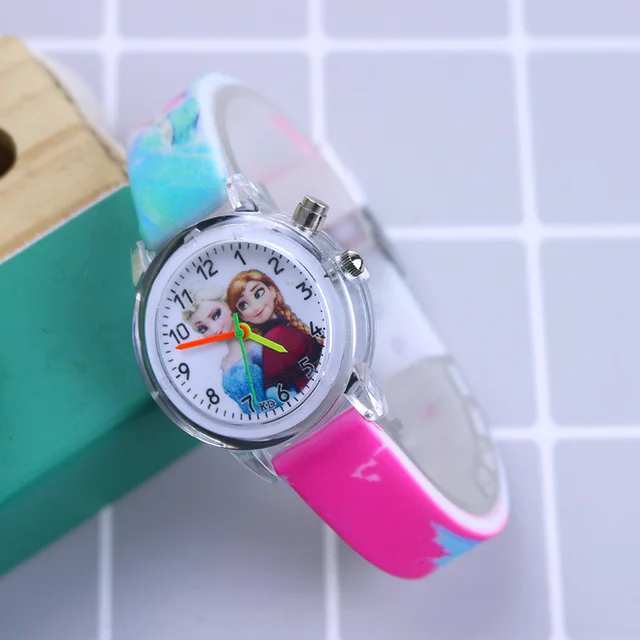 Disney Princess Elsa Kids Watches Girls Silicone Strap Cartoon Rabbit Dinosaur Light Children Wrist Watch Clock reloj infantil Girls Rose