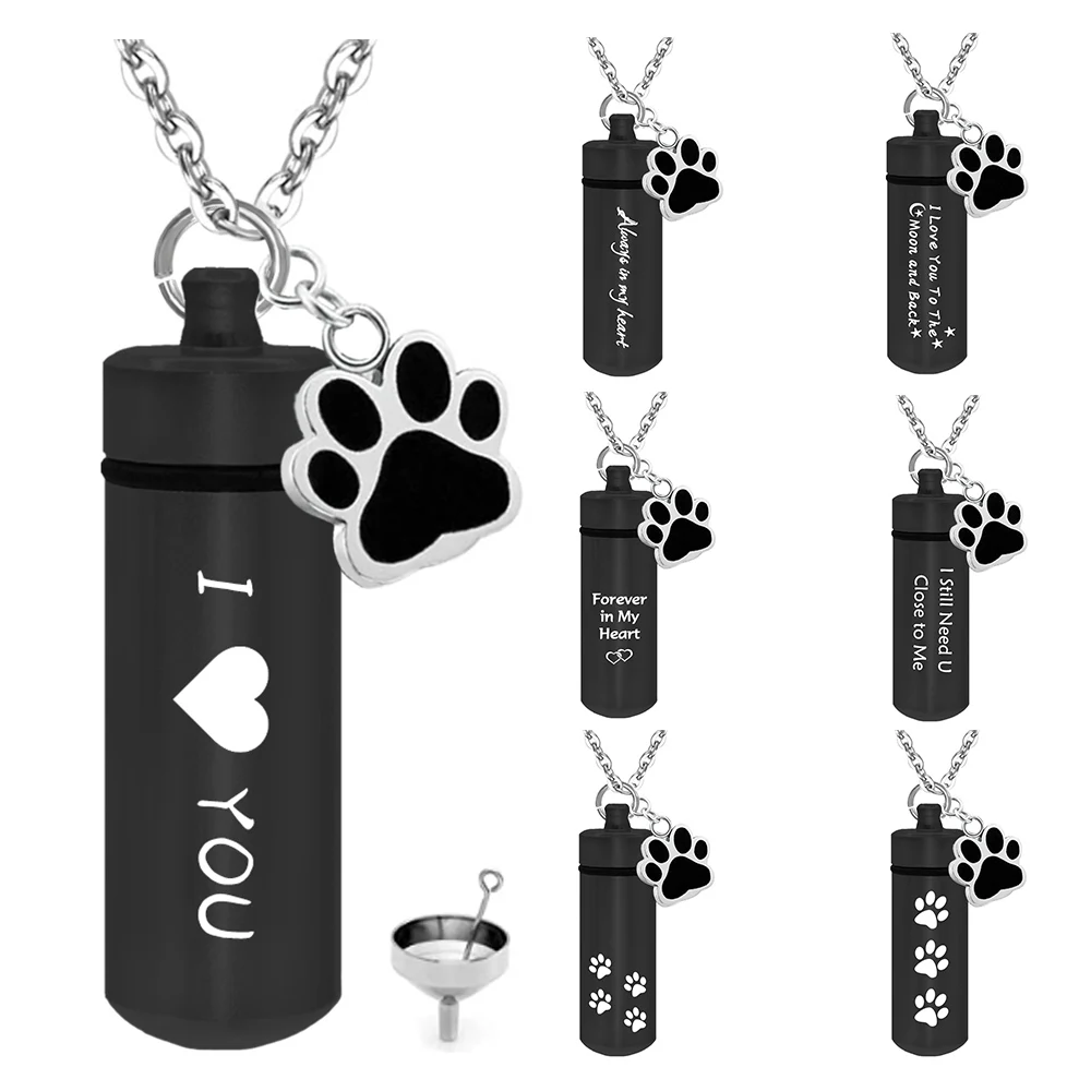 Siempre en mi mente para siempre en mi corazón mascotas collar de urna de incineración perro gato Ash joyería recuerdo conmemorativo Paw imprimir colgante con embudo de llenado Kits