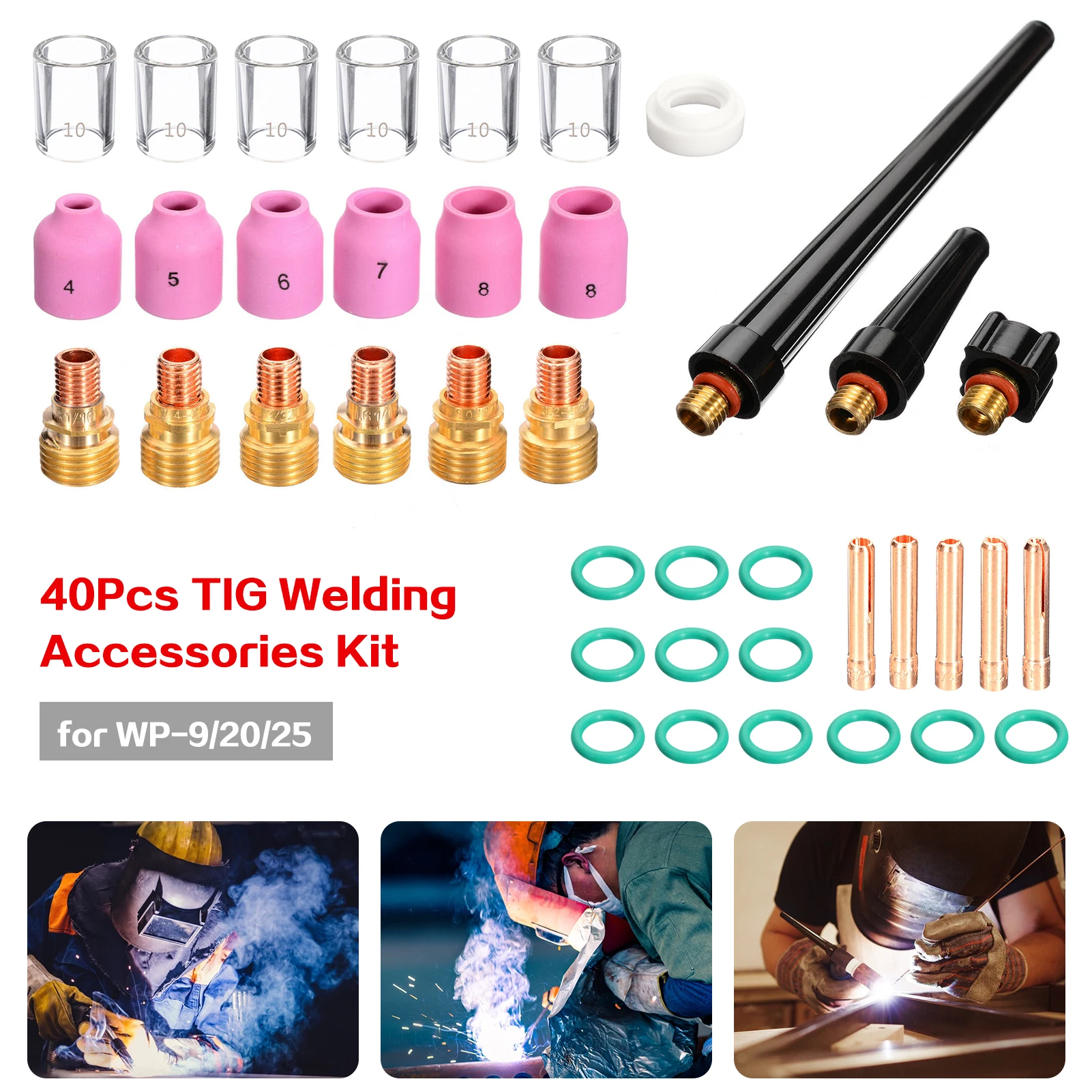 40Pcs TIG Soldering Torch Accessories Collet Bodies Collets Heat-Resistant Glass Cup Welding Tool Kit for WP-9/20/25 | Инструменты