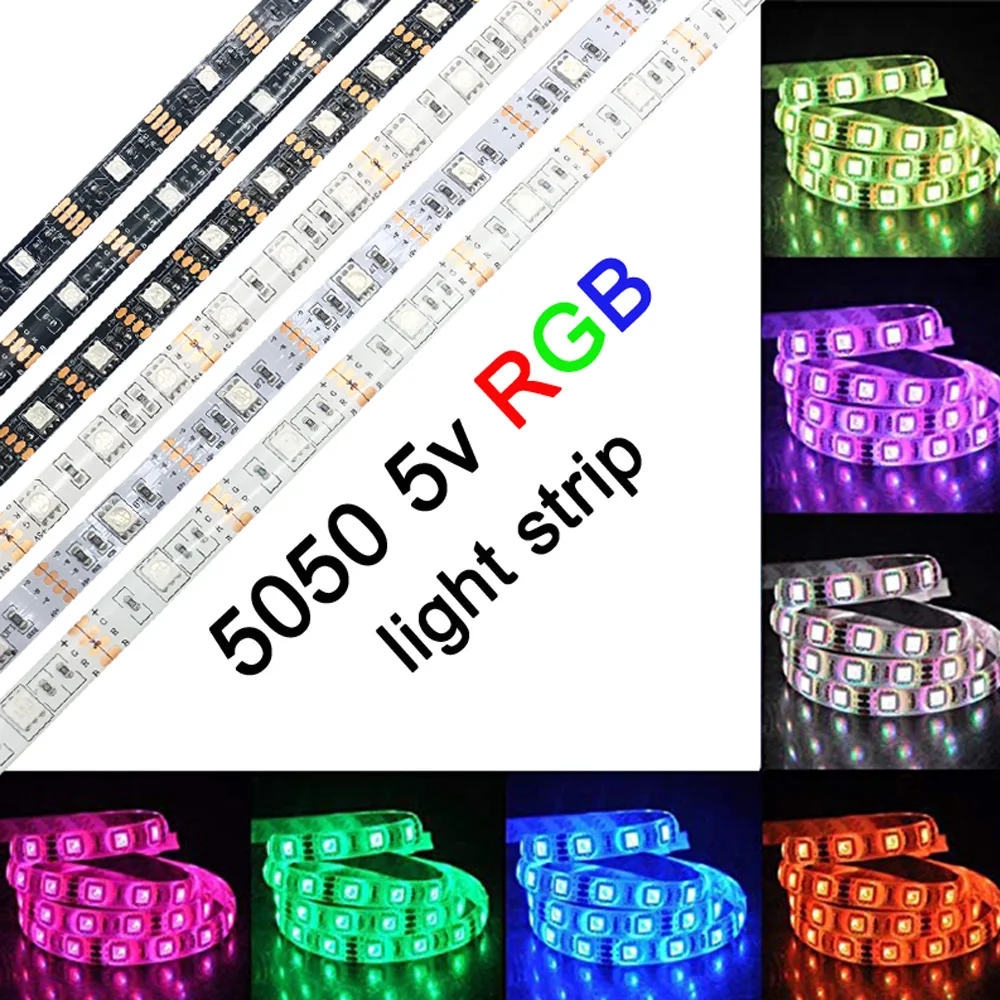 Светодиодная лента постоянного тока 5 в 5050 RGB 60 светодиодный s 30 светодиодный s световая полоса водонепроницаемый RGB светодиодный гибкий фонарь 1 м 2 м 3 м 4 м 5 м для ТВ фонового освещения