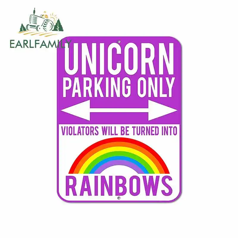 

EARLFAMILY 13cm x 9.7cm for Unicorn Parking Only Violators Will Be Turned Into Rainbows Car Stickers Vinyl Sunscreen RV VAN JDM
