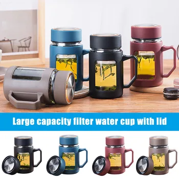 

Glass Cup with Handle Filter Lid Men Women Crush-resistant Tea Cup Office Cups Large Capacity PAK55