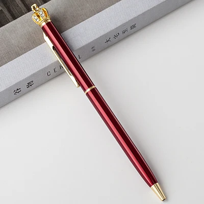 Wine red 1Pc Роскошная корона металлическая шариковая ручка новинка персонализированный пользовательский логотип ручки мини смешная девушка свадебные Freebies школьный канцелярский магазин - Цвет: Wine red 1Pc