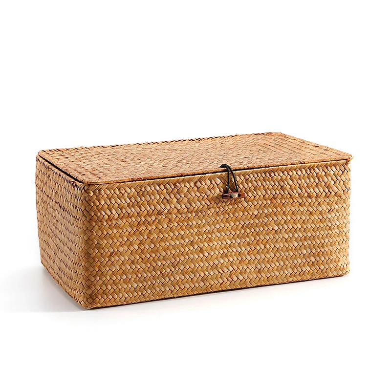 Handmade straw storage basket desktop debris covered rattan storage box home organization and storage woven basket ZP7181505 - Цвет: A