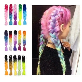 

Synthetic Braid Hair Extensions For Crochet Braiding hair 24 inch Jumbo Extensions Ombre Two Tone Color colored hair wicks