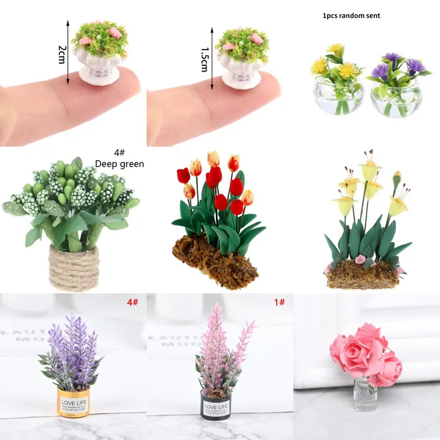Mini Cute Green Plant Pot , Flower,Vase Simulation Potted Plants 1:12 Dollhouse Miniature Doll House Furniture Home Decoration 1