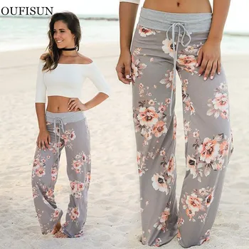 

Female Plus Size Pant Spring Autumn Women Long Pants Loose Floral Print Drawstring Lace Camouflage Stripe Wave Point Sweatpants
