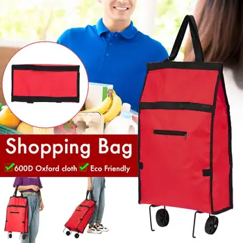 

Folding Shopping Pull Cart Trolley Bag With Wheels Foldable Shopping Bags Reusable Grocery Bags Food Organizer Vegetables Bag
