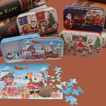 

Hot Selling DIY Children Cartoon Wooden Puzzle Santa Claus Jigsaw Christmas Xmas Toy for Kids LBV