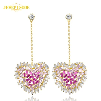 

Jewepisode Romantic Heart Shape Spinel Dangle Drop Earrings Silver 925 Jewelry Wedding Engagement Fine Jewelry Earring for Women