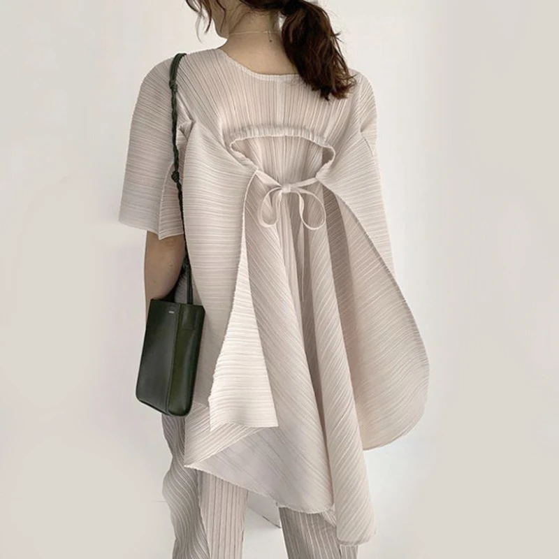 LANMREM 2020 summer asymmetrical pleated tops