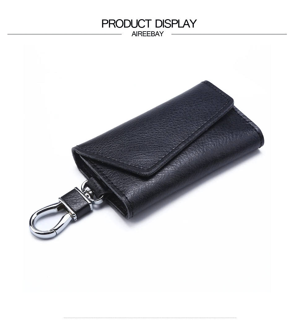 AIREEBAY Genuine Leather Keychain Men Women Key Holder Organizer Pouch Cow Split Car Key Bag Wallet Housekeeper Key Case Pouch