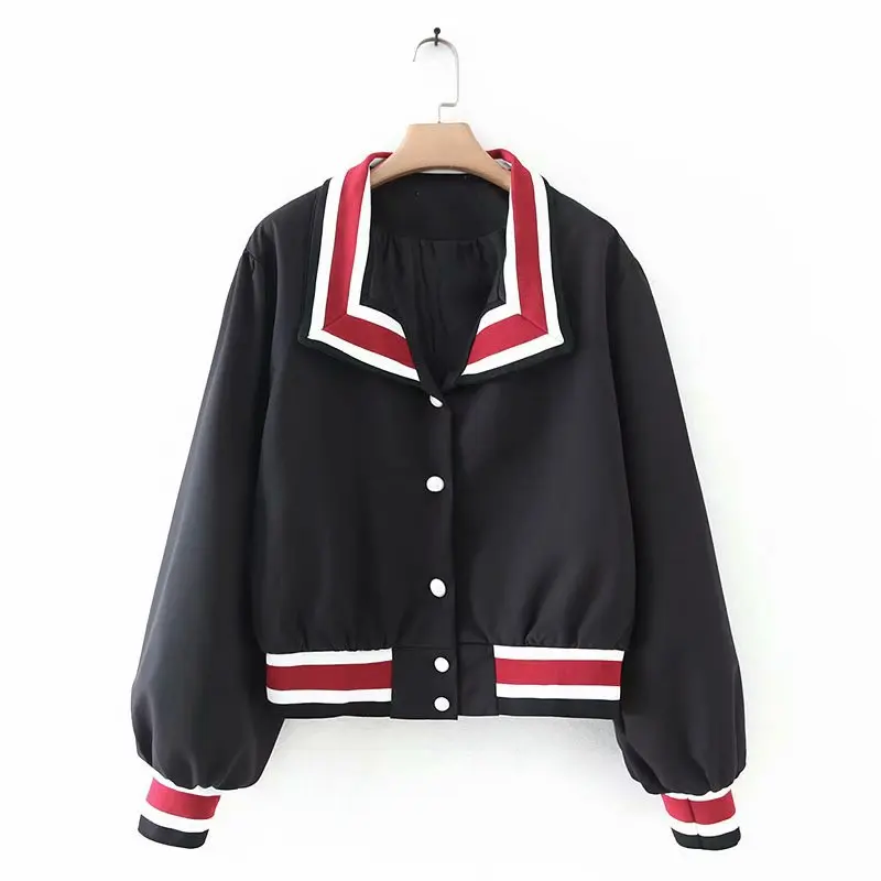 

Japanese Korean WOMEN'S Dress 2019 Spring And Autumn New Style Contrast Color Suit Collar Short Jacket Women's B8960