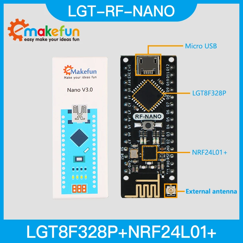 Emakefun Lgt Rf Nano For Arduino Nano V3 0 Rf Nano Lgt8f328p統合nrf24l01アンテナインターフェース付きマイクロusbナノボード Integrated Circuits Aliexpress