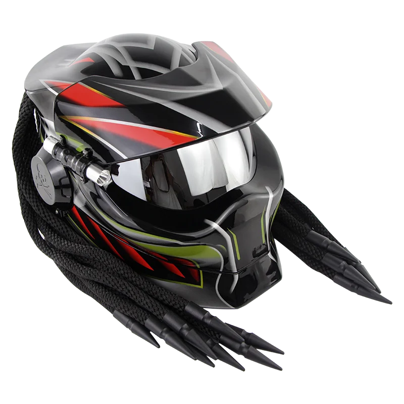 black red Мотоциклетный шлем Хищник каск Cascos полное лицо шлем для мотокросса маска из стеклоткани Casco Verspa Alien Caoacete capacete - Цвет: black red