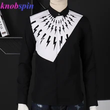 Рубашка из чистого хлопка для мужчин модная Лоскутная рубашка с принтом в виде вспышки homme повседневные мужские рубашки с длинными рукавами мужские рубашки