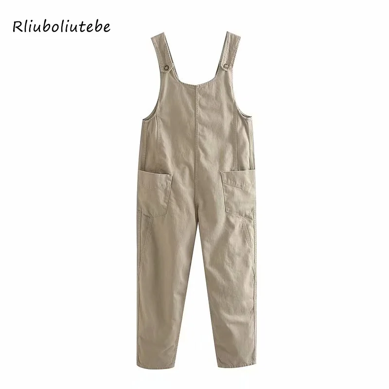 

women overall cargo pants jumpsuit rompers pockets sleeveless backless casual jumpsuit streetwear overall autumn winter