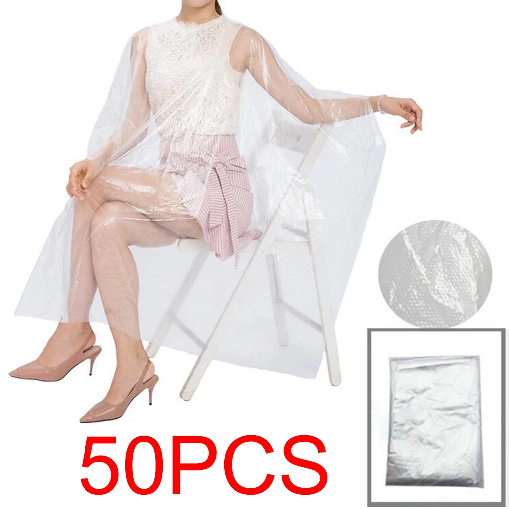 50pcs Disposable Hairdressing Capes PE Waterproof Apron Cutting Perm Dye Haircutting Cape Barber Transparent Hairdressing Cloth