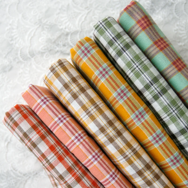 

140x50cm Colored Plaid Yarn-Dyed Cotton Fabric Shirt Dress Garment Material Home Decoration Cloth 180g/m